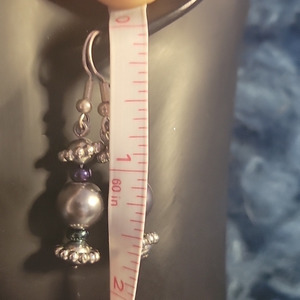 New Handmade Silver & Black Iridescent Bead Drop Earrings - Picture 7 of 7